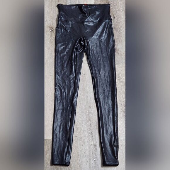 Spanx Pants Womens Large Black Faux Leather Leggings Skinny Pull On High Waist - Picture 2 of 6